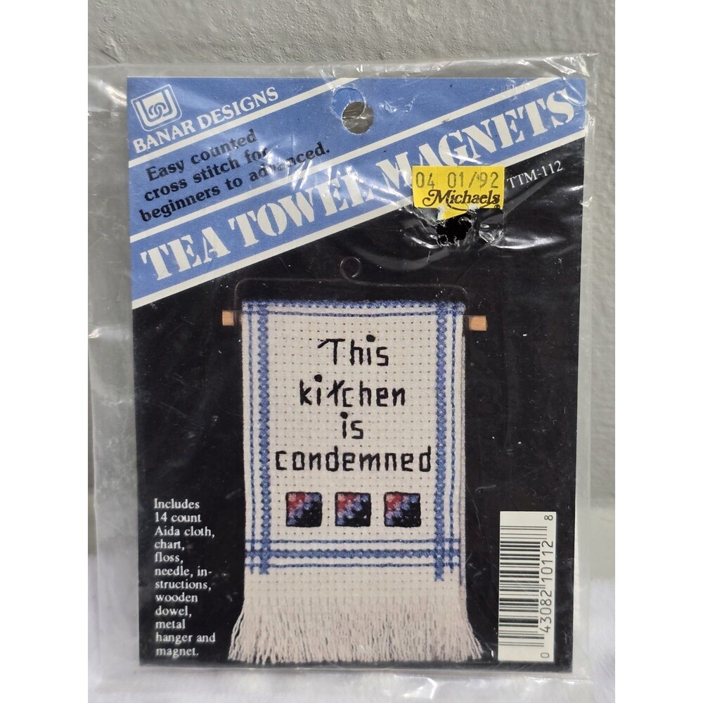 Vintage 1989 Kitchen Magnet Banar Designs Tea Towel  Complete Cross Stitch Kit
